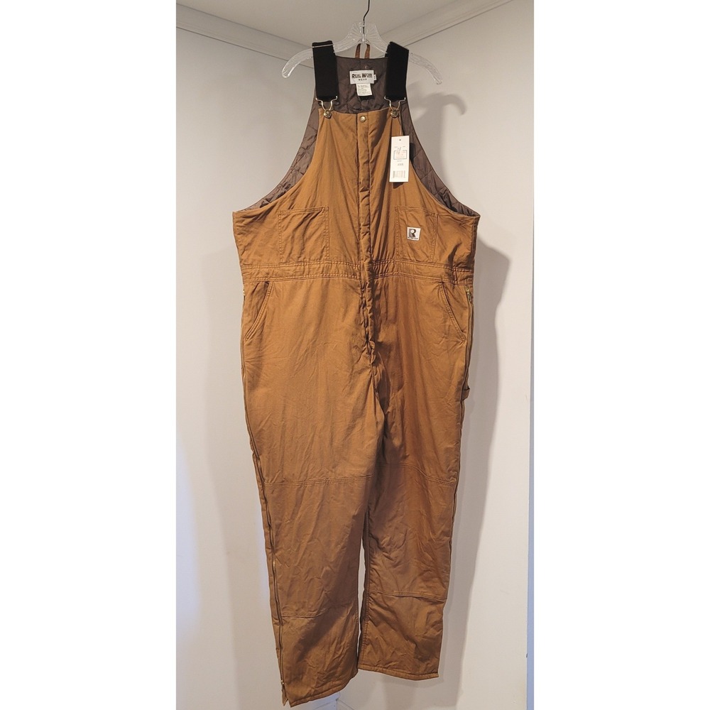 Real Work Wear Mens 4XR Insulated Bib Overalls Duck Brown Quilted Lined